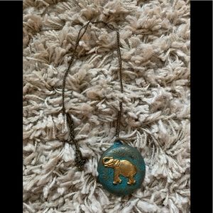 Teal and Gold Coloured Elephant Locket Necklace